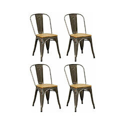 Aubry Gaspard Chaise industrielle en métal et bois d'orme huilé (Lot de 4) acier brossé.