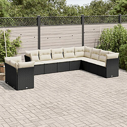 vidaXL Salon de jardin 10 pcs avec coussins noir résine tressée 