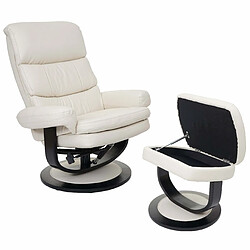 Decoshop26 Fauteuil de relaxation TV repose-pieds avec compartiment de rangement en synthétique crème 04_0001949