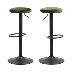 Mes Lot de 2 tabourets de bar 40x40x82 cm en tissur vert et métal 