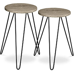 ICONIK INTERIOR Ensemble de 2 tables d'appoint - Design industriel - Bois et métal - Hairpin Bois naturel 