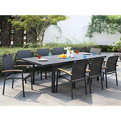 Vente-Unique Salle à manger de jardin en aluminium : une table extensible 180/240cm et 8 fauteuils empilables avec accoudoirs acacia - Anthracite - NAURU de MYLIA