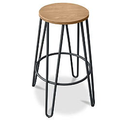 ICONIK INTERIOR Tabouret rond - Design industriel - Bois et métal - 66cm - Hairpin Gris foncé