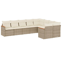 vidaXL Salon de jardin avec coussins 9 pcs beige résine tressée