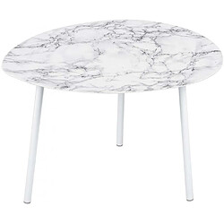 LEITMOTIV Table basse en métal imitation marbre Ovoid 67 x 60 cm blanc.