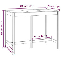 vidaXL Table de bar Blanc 140x80x110 cm Bois massif de pin pas cher