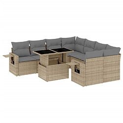 vidaXL Salon de jardin avec coussins 9 pcs beige résine tressée