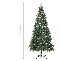 vidaXL Sapin de Noël avec pommes de pin et paillettes blanches 210 cm pas cher