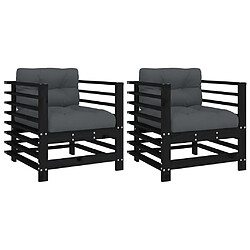 Maison Chic Lot de 2 Chaises de jardin,Fauteuil d'extérieur et coussins noir bois de pin massif -MN90642