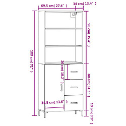 vidaXL Buffet haut Chêne sonoma 69,5x34x180 cm Bois d'ingénierie pas cher