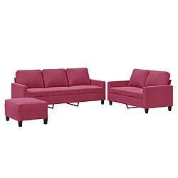 vidaXL Ensemble de canapés 3 pcs avec coussins Rouge bordeaux Velours