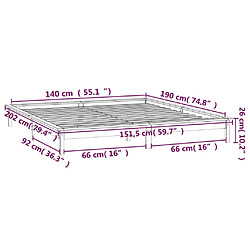 vidaXL Cadre de lit à LED gris 140x190 cm bois massif pas cher