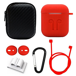 Wewoo Coque Protection Sac 6 en 1 pour écouteurs + étui pour + boucle silicone pour + + anti-gouttes + pour casque anti-perte pour corde sans fil pour Apple Airpods (rouge)