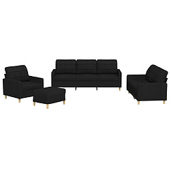 vidaXL Ensemble de canapés 4 pcs avec coussins Noir Tissu