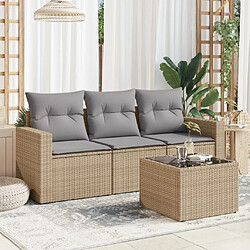 vidaXL Salon de jardin avec coussins 4 pcs beige résine tressée 