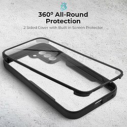 Moozy Coque 360 pour Samsung S21 FE - Coque transparente à bord noir, protection intégrale double face, coque avec protecteur d'écran intégré