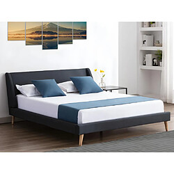 Vente-Unique Lit scandinave 160 x 200 cm - Tissu - Anthracite + Matelas - BENEDICTE 