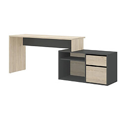 Pegane Bureau angulaire coloris naturel/graphite - Longueur 139 x Profondeur 92 x Hauteur 75 cm