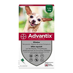 Advantix Tres Petit Chien - Anti-Puces et Anti-Tiques - 1,5-4KG - 4 Pipettes