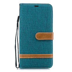 Etui en PU tissu jean bicolore vert pour votre Samsung Galaxy J6 Plus/J6 Prime