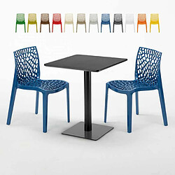 Grand Soleil Table carrée 60x60 noire avec 2 chaises colorées Gruvyer Licorice, Couleur: Bleu