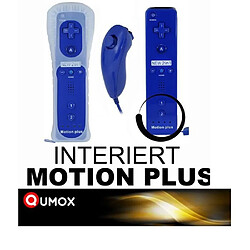 QUMOX Manette Motion Plus Wii + Nunshuck +Housse bleu foncé - Manettes compatible de marque QUMOX