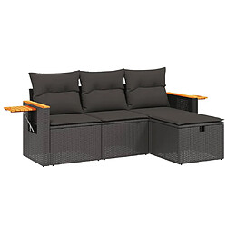 vidaXL Salon de jardin 4 pcs avec coussins noir résine tressée