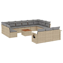 vidaXL Salon de jardin avec coussins 14 pcs beige résine tressée