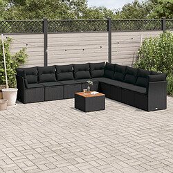 vidaXL Salon de jardin 10 pcs avec coussins noir résine tressée 