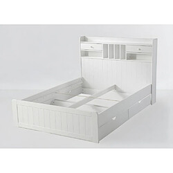 Acheter Vente-Unique Lit avec rangements 140 x 190 cm - Pin - Blanc + Sommier - MEDERICK