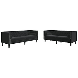 vidaXL Ensemble de canapé Chesterfield et traversins 2pcs noir velours