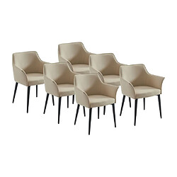 Vente-Unique Lot de 6 chaises avec accoudoirs en simili et métal noir - Beige - MIALOV