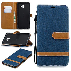 Etui en PU tissu jean bicolore bleu foncé pour votre Samsung Galaxy J6 Plus/J6 Prime 