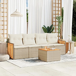 vidaXL Salon de jardin avec coussins 5 pcs beige résine tressée