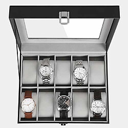 SONGMICS Boîte à Montres, Présentoir à Montres, Coffre à Montres, 10 Compartiments, Vitre en Verre, Velours intérieur, Coussins Amovibles, Fermoir en métal, PU, Noir JWB010BK