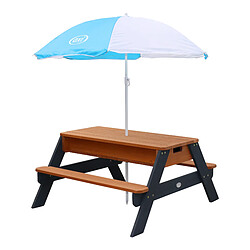 Acheter AXI Nick Table Sable et Eau / Table Pique Nique avec Parasol, Bois Gris & Marron | Table Jeux d'eau avec Couvercle, Boîtes de Rangement & Parasol | Table d eau Extérieur pour le jardin - 95x97x48cm