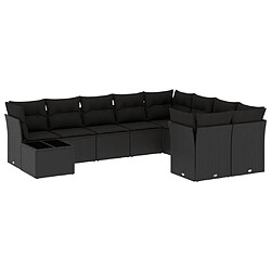 vidaXL Salon de jardin 10 pcs avec coussins noir résine tressée