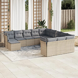 vidaXL Salon de jardin avec coussins 12 pcs beige résine tressée