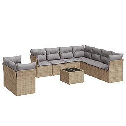 vidaXL Salon de jardin avec coussins 10 pcs beige résine tressée