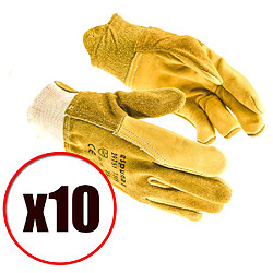 Lot de 10 paires de gants de travail manutention cuir fleur de bovin EN388 ...