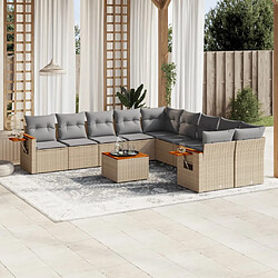 vidaXL Salon de jardin 11 pcs avec coussins beige résine tressée 