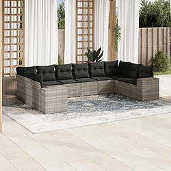 vidaXL Salon de jardin avec coussins 10 pcs gris clair résine tressée