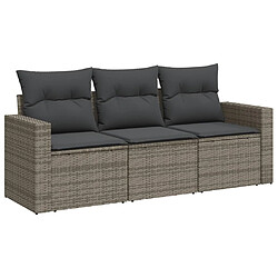 vidaXL Salon de jardin avec coussins 3 pcs gris résine tressée