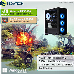 Sedatech PC Gaming • AMD Ryzen 5 5600G • RTX3060 • 16 Go RAM • 1To SSD M.2 • 3To HDD • Windows 11