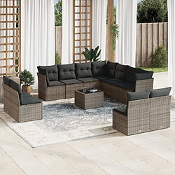 Maison Chic Salon de jardin avec coussins 12 pcs | Ensemble de Table et chaises | Mobilier d'Extérieur gris résine tressée -GKD56096