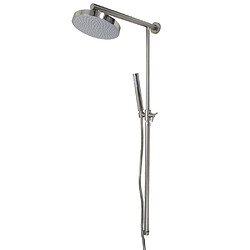 Colonne de douche nickel combiné pommeau et douchette reglable Sans robinet Colonne de douche finition vieux nickel. Hauteur reglable entre 71 et 110 cm. Large pommeau de do...