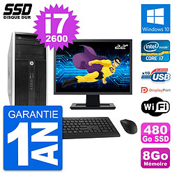 PC Tour HP 6300 CMT Ecran 22" Intel i7-2600 RAM 8Go SSD 480Go Windows 10 Wifi · Occasion 