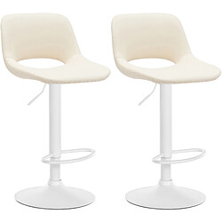 Decoshop26 Tabourets de bar chaises haute x2 avec repose-pieds en PVC crème piètement métallique blanc 10_0004071