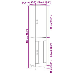 vidaXL Buffet haut Noir 34,5x34x180 cm Bois d'ingénierie pas cher