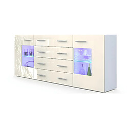 Mpc Buffet Design Blanc Mat Et Crème Laqué Avec LED Bleu (hxlxp): 72 X 166 X 35 